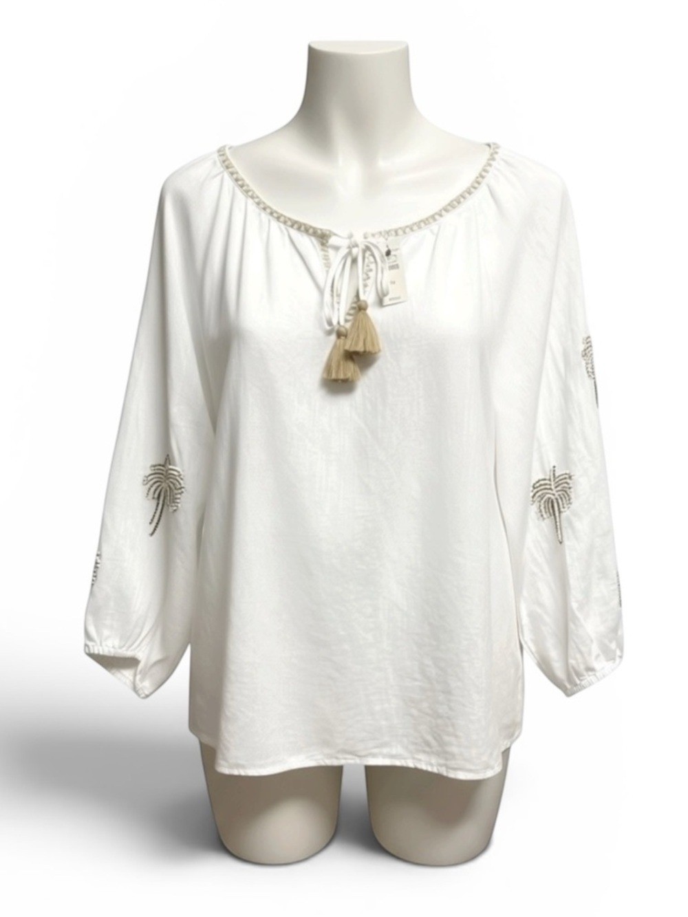 Talbots Beaded Palm Embellished Cotton/ LinenTasseled Tie. Women’s Medium. NWT